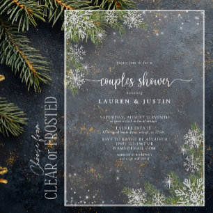 Winter Snowflake Blue Plaid Couples Bridal Shower Acrylic Invitations
