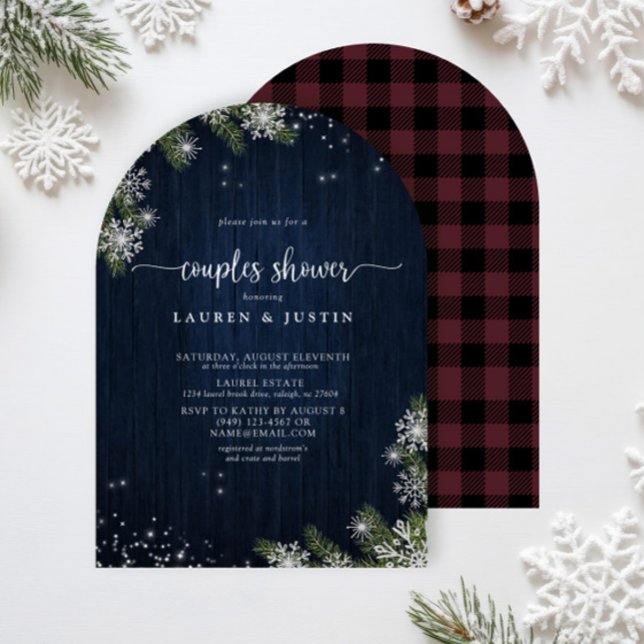 Winter Snowflake Blue Plaid Couples Bridal Shower Invitation (Creator Uploaded)