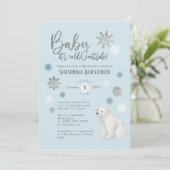 Winter Snowflake Blue Polar Bear Baby Shower Invitation (Standing Front)