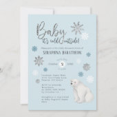 Winter Snowflake Blue Polar Bear Baby Shower Invitation (Front)
