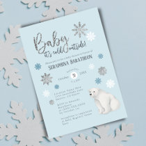 Winter Snowflake Blue Polar Bear Baby Shower Invitation