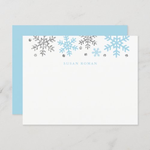 Winter Snowflake BlueSilver Flat Note Card