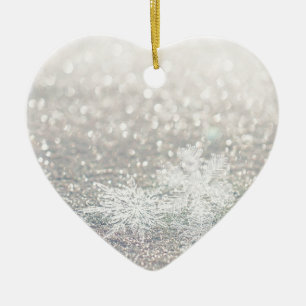 Winter Snowflake Bokeh Bling Ceramic Ornament