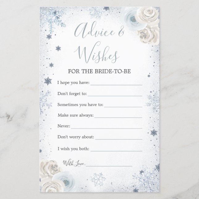 Winter Snowflake Bridal Shower Advice and Wishes (Front)