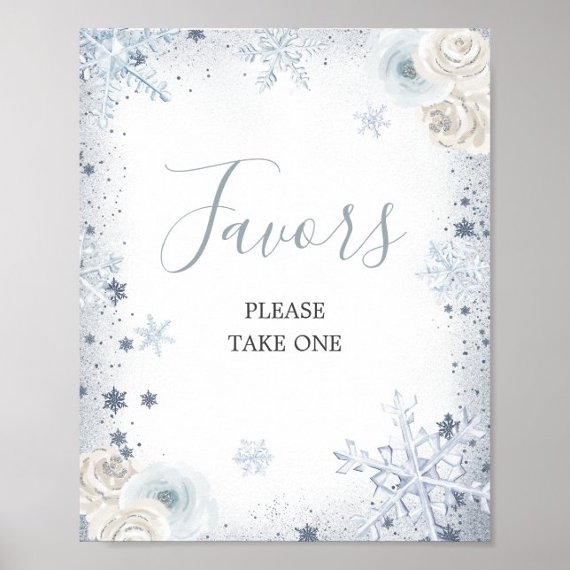 Winter Snowflake Bridal Shower Favors Poster (Front)