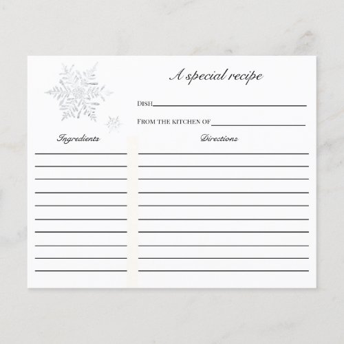 Winter Snowflake Bridal Shower Recipe card