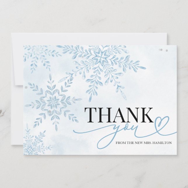 Winter Snowflake Bridal Shower Thank You Card (Front)