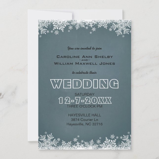 Winter Snowflake Chalkboard Wedding Invitation (Front)