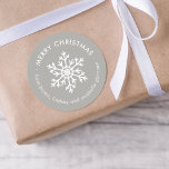Winter Snowflake Christmas Gift Tag Round Stickers<br><div class="desc">Affordable custom printed Merry Christmas round gift tag stickers personalized with your text. This simple modern holiday design features a white snowflake on a light gray background. Use the design tools to choose any background color, edit text fonts and colors or upload your own photos to design your own unique...</div>