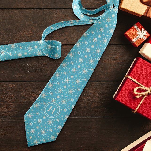 Winter Snowflake Christmas Novelty Holiday Initial Neck Tie (Creator Uploaded)