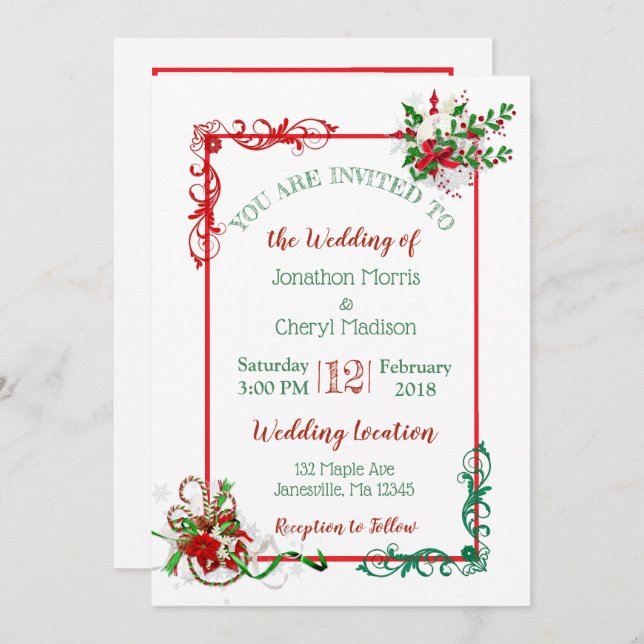 Winter Snowflake Christmas Wedding Invitations (Front/Back)