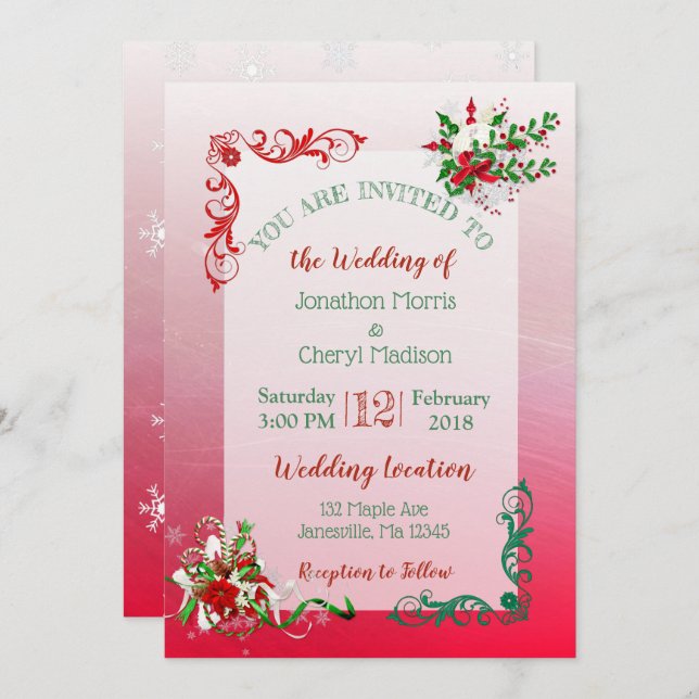 Winter Snowflake Christmas Wedding Invitations (Front/Back)