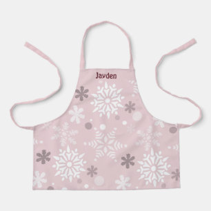 Winter Snowflake Crystal Christmas Pale Pink Apron