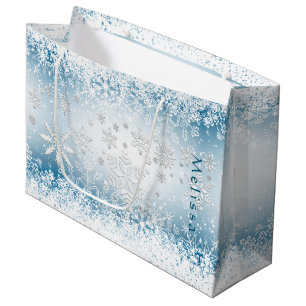 Winter Snowflake Design - Personalize Large Gift Bag