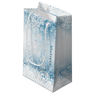 Winter Snowflake Design - Personalize Small Gift Bag