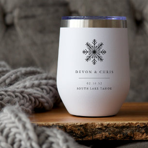 Winter Snowflake Destination Wedding Favor Thermal Wine Tumbler