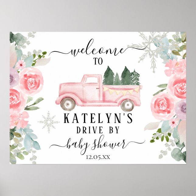 Winter Snowflake Drive By Baby Shower Welcome Sign (Front)