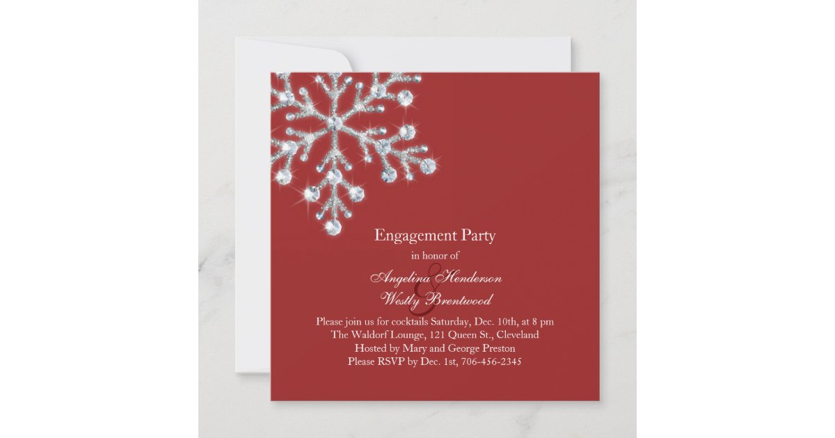 Winter Snowflake Engagement Party Invitation | Zazzle