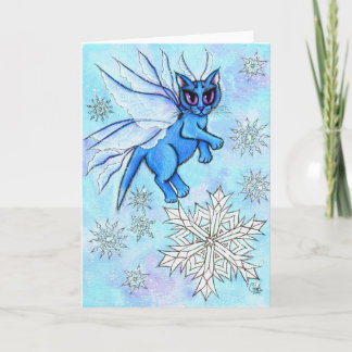 Winter Snowflake Fairy Cat Fantasy Art Card