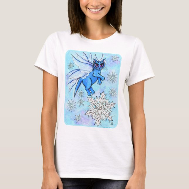 Winter Snowflake Fairy Cat Snow Art Shirt (Front)