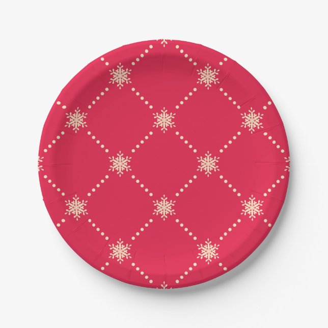Winter Snowflake Festive Christmas Holidays Modern Paper Plates (Front)