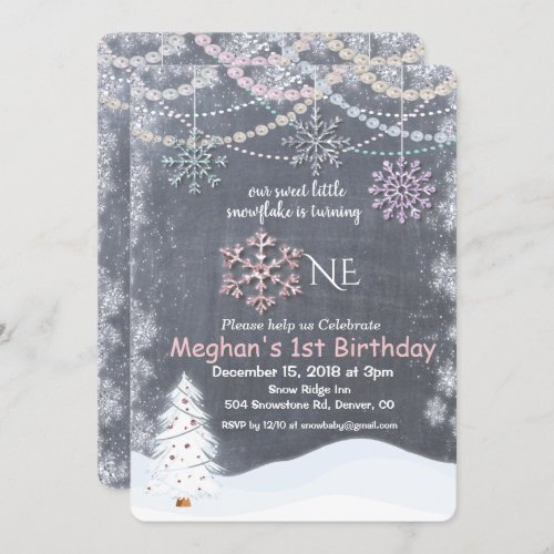 Winter Snowflake First 1st Birthday Invitation