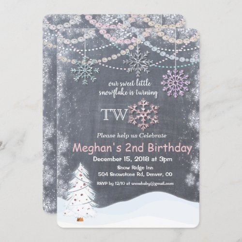 Winter Snowflake First 2nd Birthday Invitation