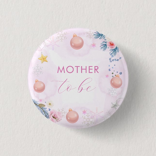 Winter Snowflake Floral Mother To Be Baby Shower  Button (Front)