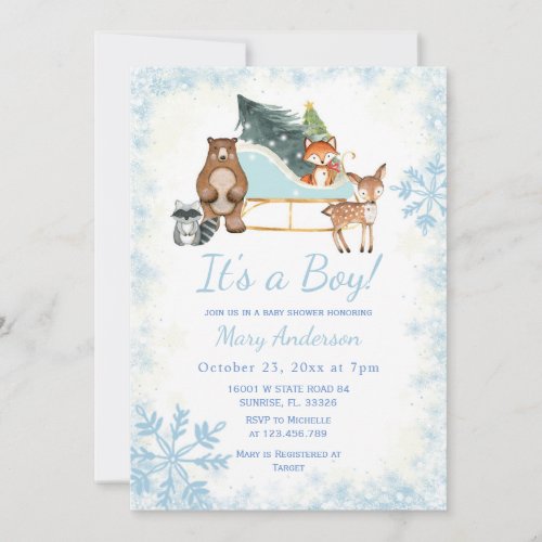 Winter Snowflake Forest Woodland Deer Baby Shower Invitation