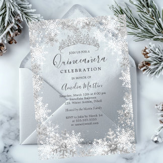 Winter Snowflake Fosted Quinceanera Acrylic Invitations