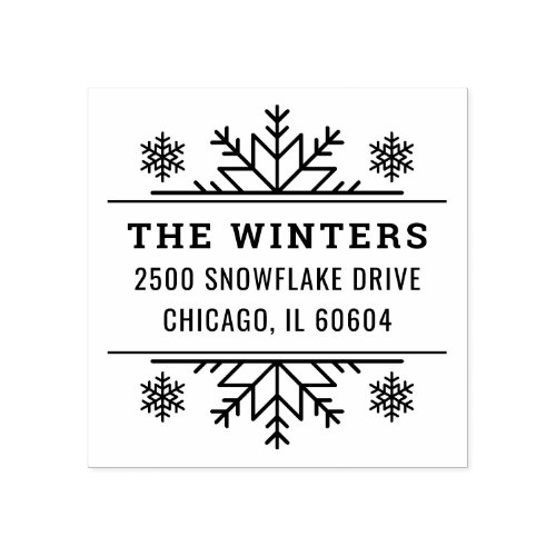 Winter Snowflake Frame Holiday Return Address Rubber Stamp