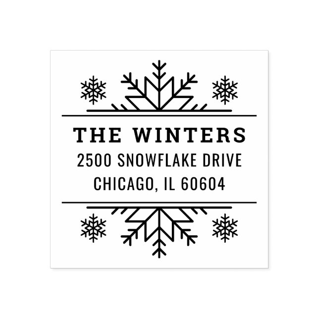 Winter Snowflake Frame Holiday Return Address Rubber Stamp (Imprint)