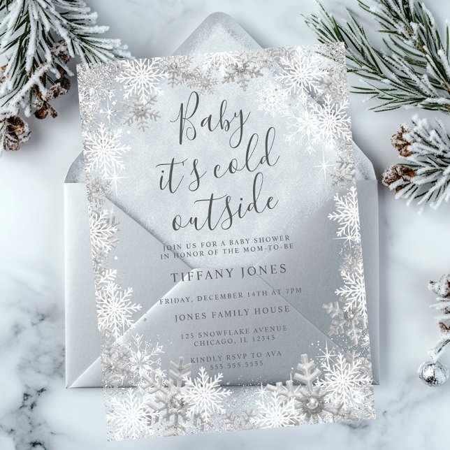 Winter Snowflake Frosted Baby Shower  Acrylic Invitations (Creator Uploaded)