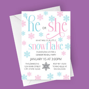 Winter Snowflake Gender Reveal Invitation