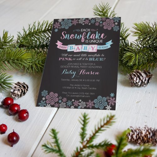 Winter Snowflake Gender Reveal Party Invitation