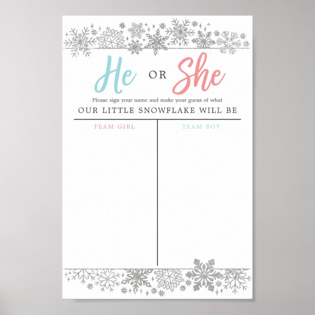 Winter Snowflake Gender Reveal Voting Sign (Front)