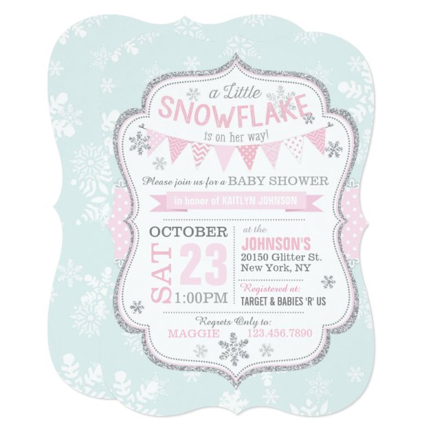 Winter Snowflake Glitter Baby Shower Invitation