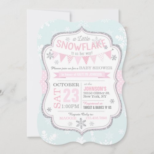 Winter Snowflake Glitter Baby Shower Invitation