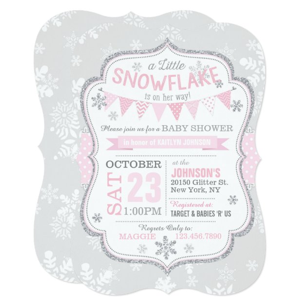 Winter Snowflake Glitter Baby Shower Invitation