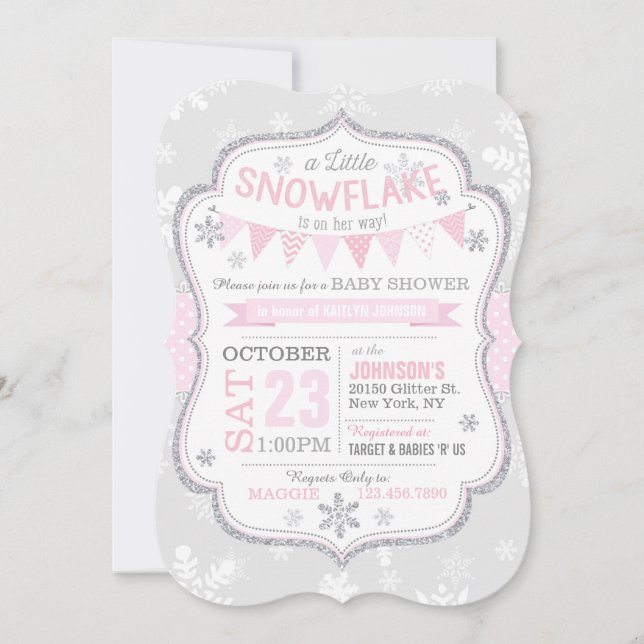 Winter Snowflake Glitter Baby Shower Invitation (Front)