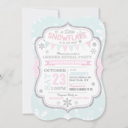 Winter Snowflake Glitter Gender Reveal Invitation