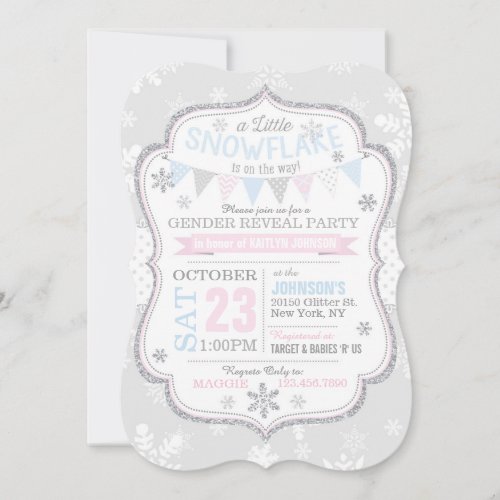 Winter Snowflake Glitter Gender Reveal Invitation