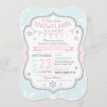 Winter Snowflake Glitter Twins Baby Shower Invitation by NouDesigns at Zazzle