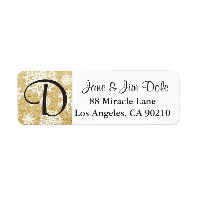 Winter Snowflake Gold Glitter Black Monogram l Label (Front)