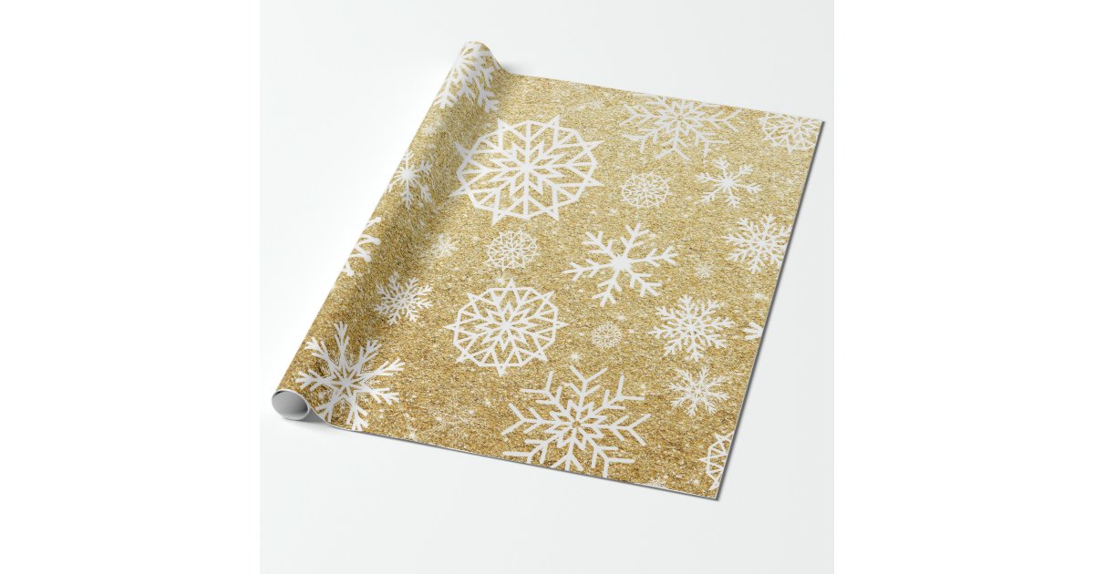 Winter Snowflake Gold Glitter Christmas Wrapping Paper | Zazzle