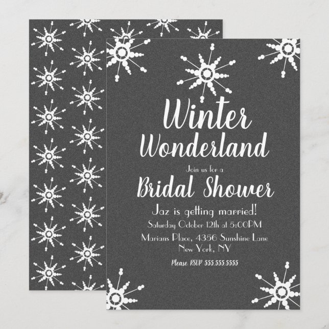 Winter Snowflake Gray Bridal Shower Invitation (Front/Back)