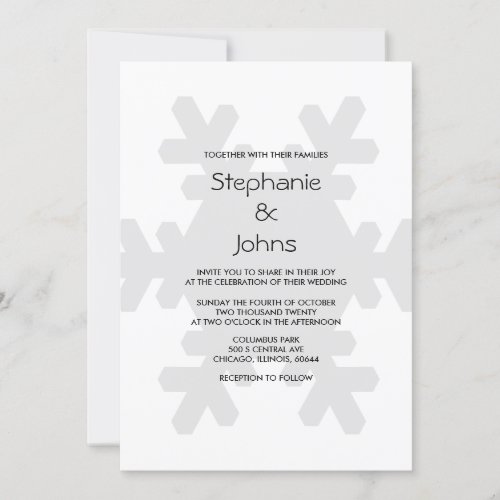 Winter Snowflake Grey White Gray Elegant Wedding Invitation