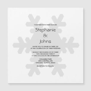 Winter Snowflake Grey White Gray Elegant Wedding Magnetic Invitation