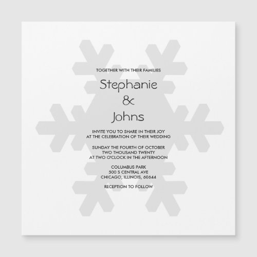 Winter Snowflake Grey White Gray Elegant Wedding Magnetic Invitation