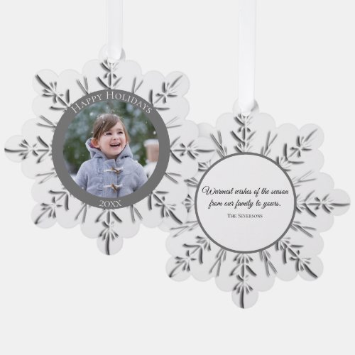 Winter Snowflake Happy Holidays Dated Ornament Card